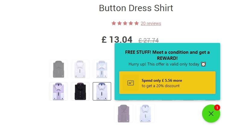 Screenshot of a dropshipping website that uses the Gift Box add-on with the order size threshold