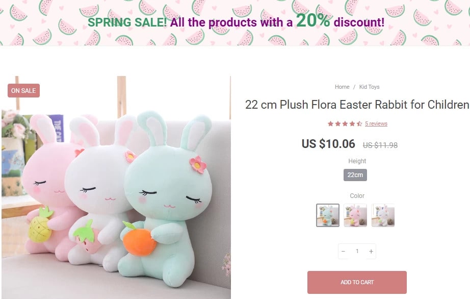 Screenshot of the Promo Banner add-on used on a dropshipping website