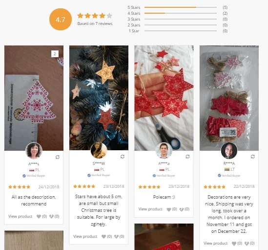 Example of customers' reviews created with the Reviews Page add-on
