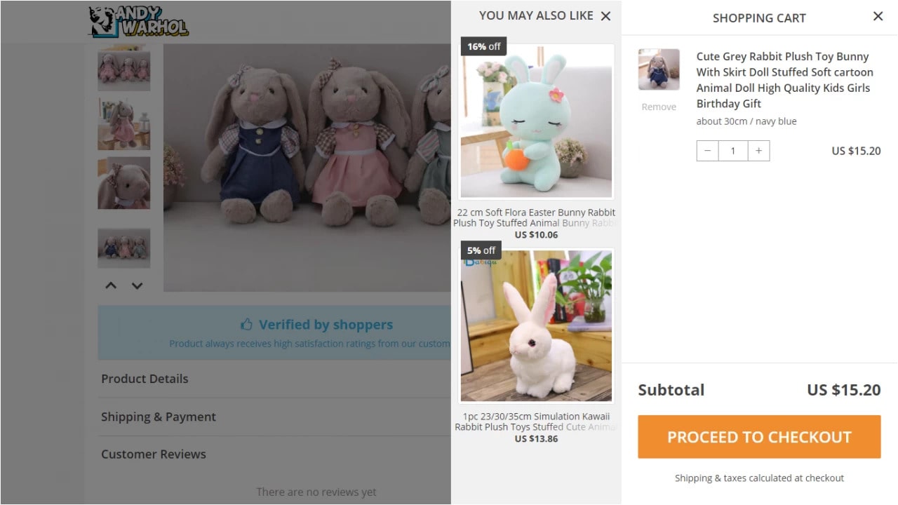 Product page that uses the Upsell add-on as an additional dropshipping tool