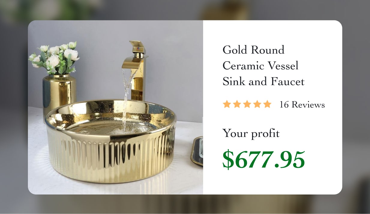 Gold Round Ceramic Vessel Sink and Faucet
