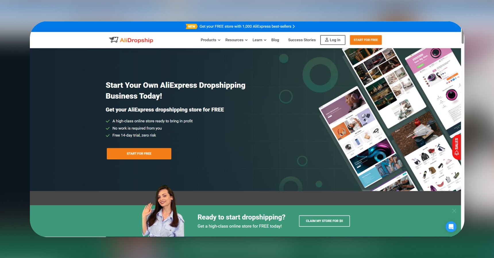 Screenshot of the AliDropship's homepage for the Best dropshipping websites article