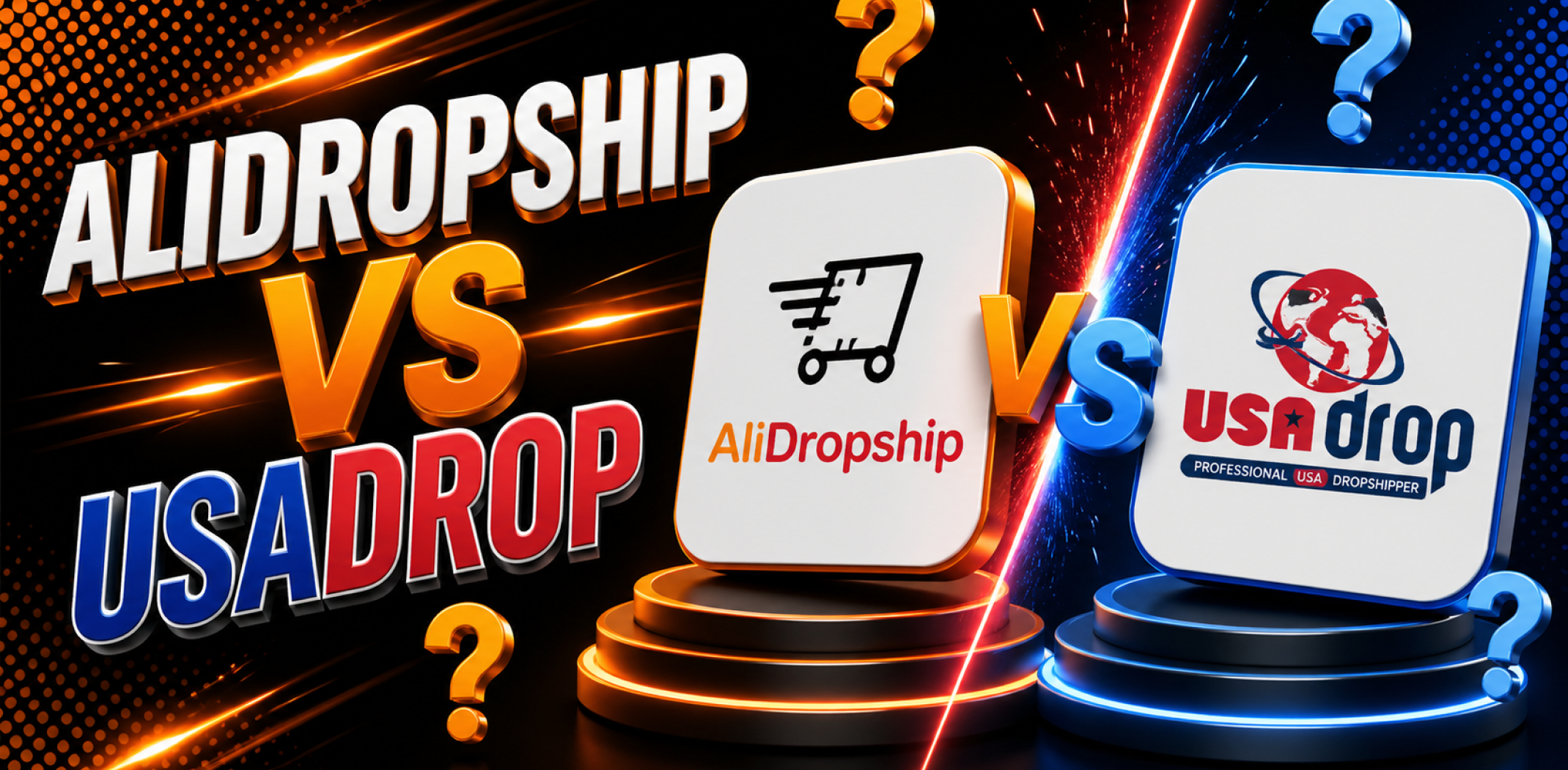 Featured image for the article with comparison of AliDropship vs USAdrop.
