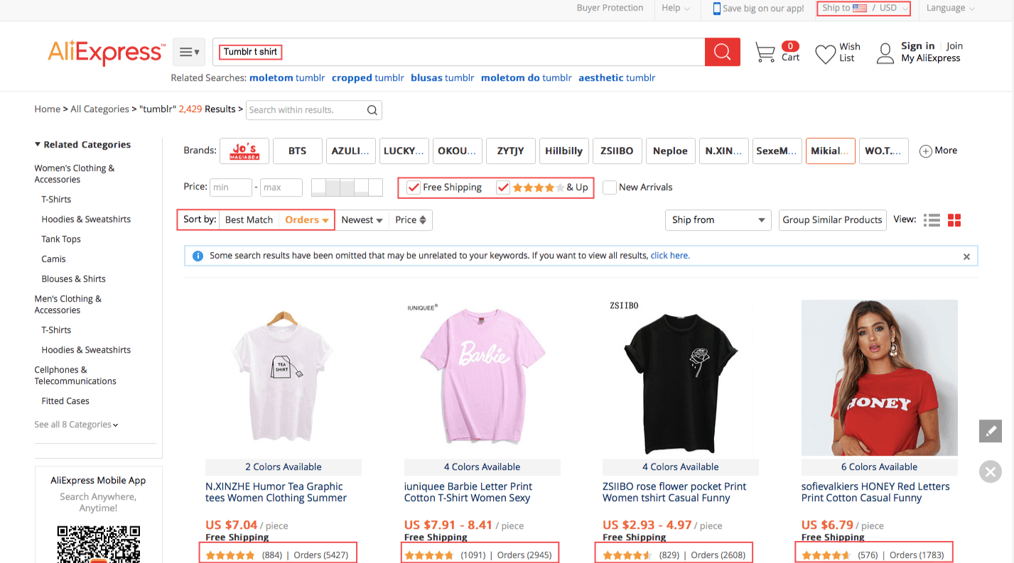 Looking for a Rumblr T-Shirt on AliExpress