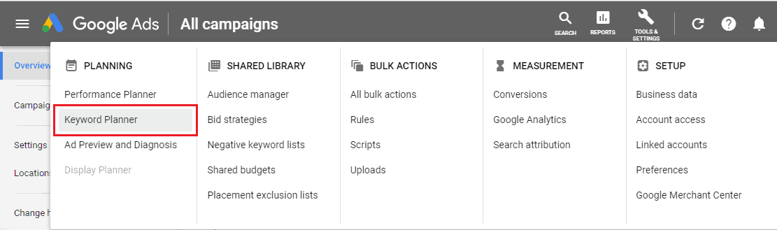 a picture showing how a keyword planner looks