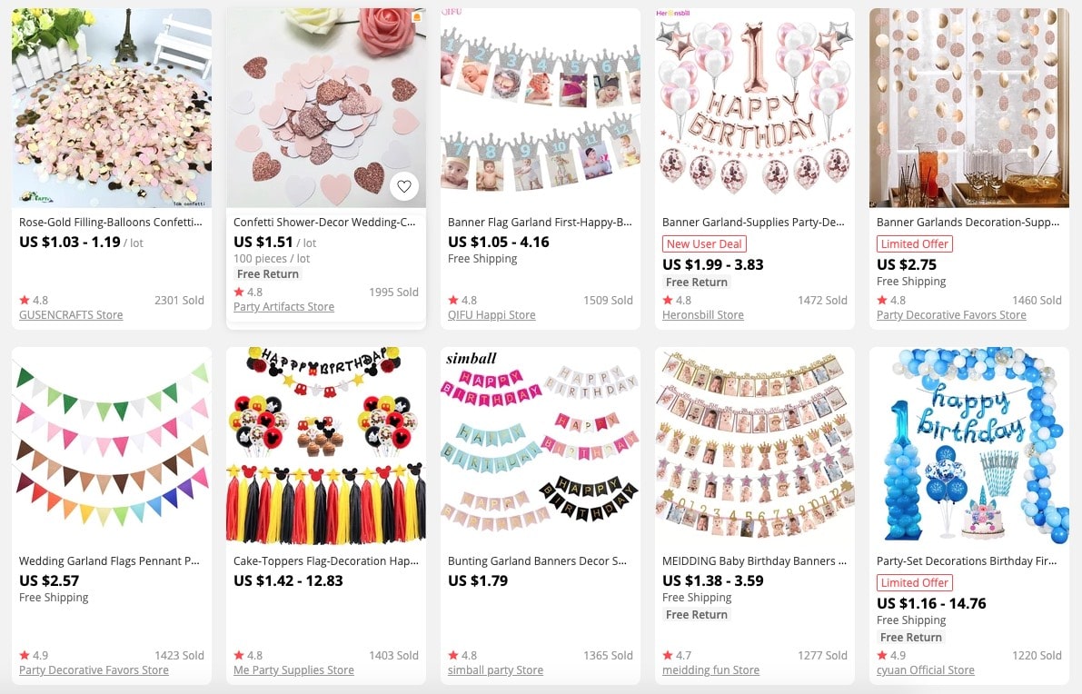 a picture showing garlands and how much they cost