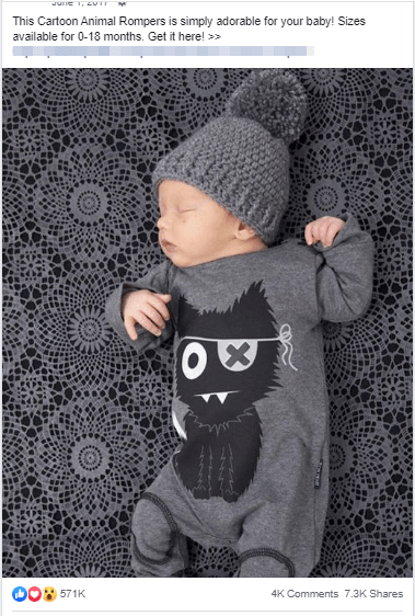 A Facebook ad demonstrating a cute baby to attract viewers