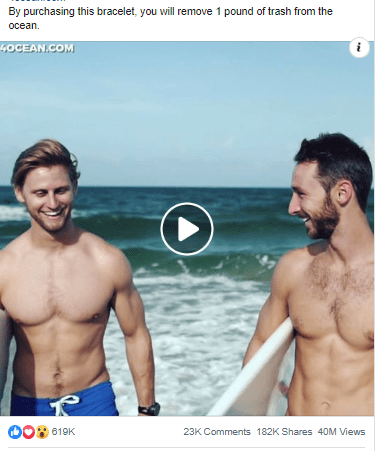 A Facebook video ad with two male serfers