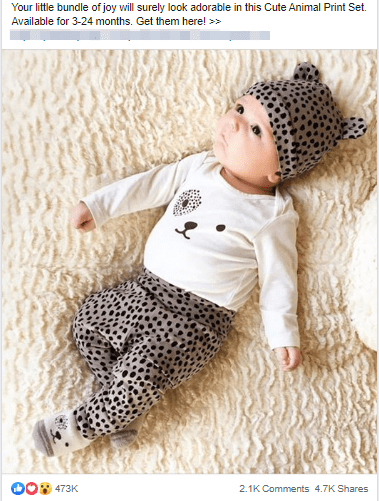 A Facebook ad showing a cute baby
