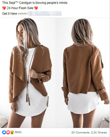 A Facebook ad showing the product on an attractive model