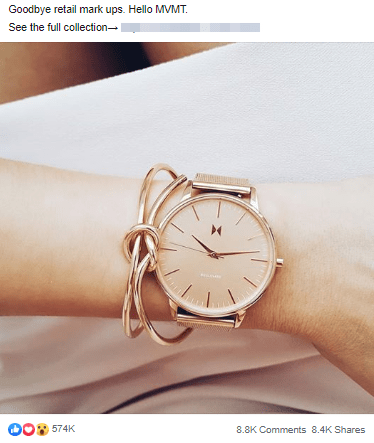 A close-up of wrist watch used in a Facebook ad
