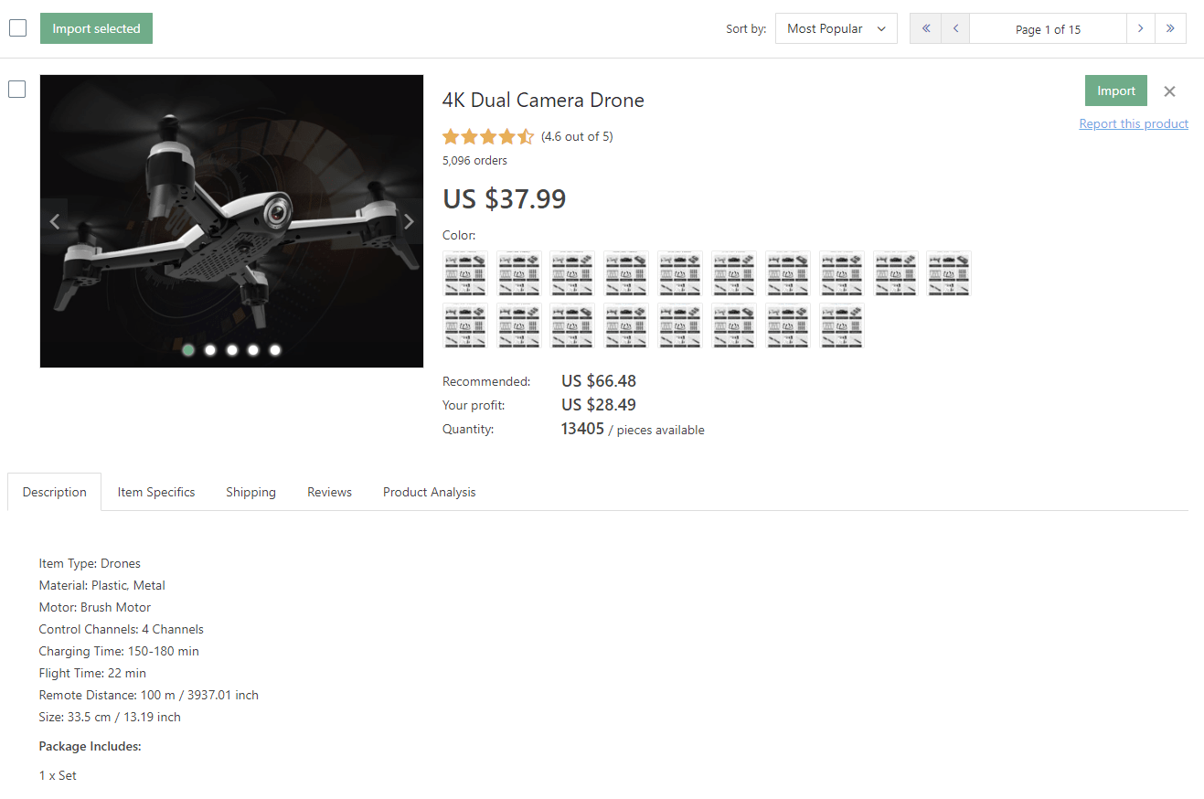 What you can also well when you're dropshipping drones: an example from an ecommerce products database
