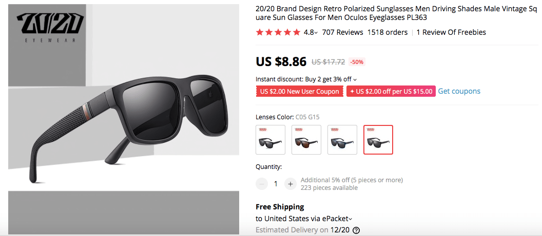 a screenshot showing polarized retro square sunglasses for men