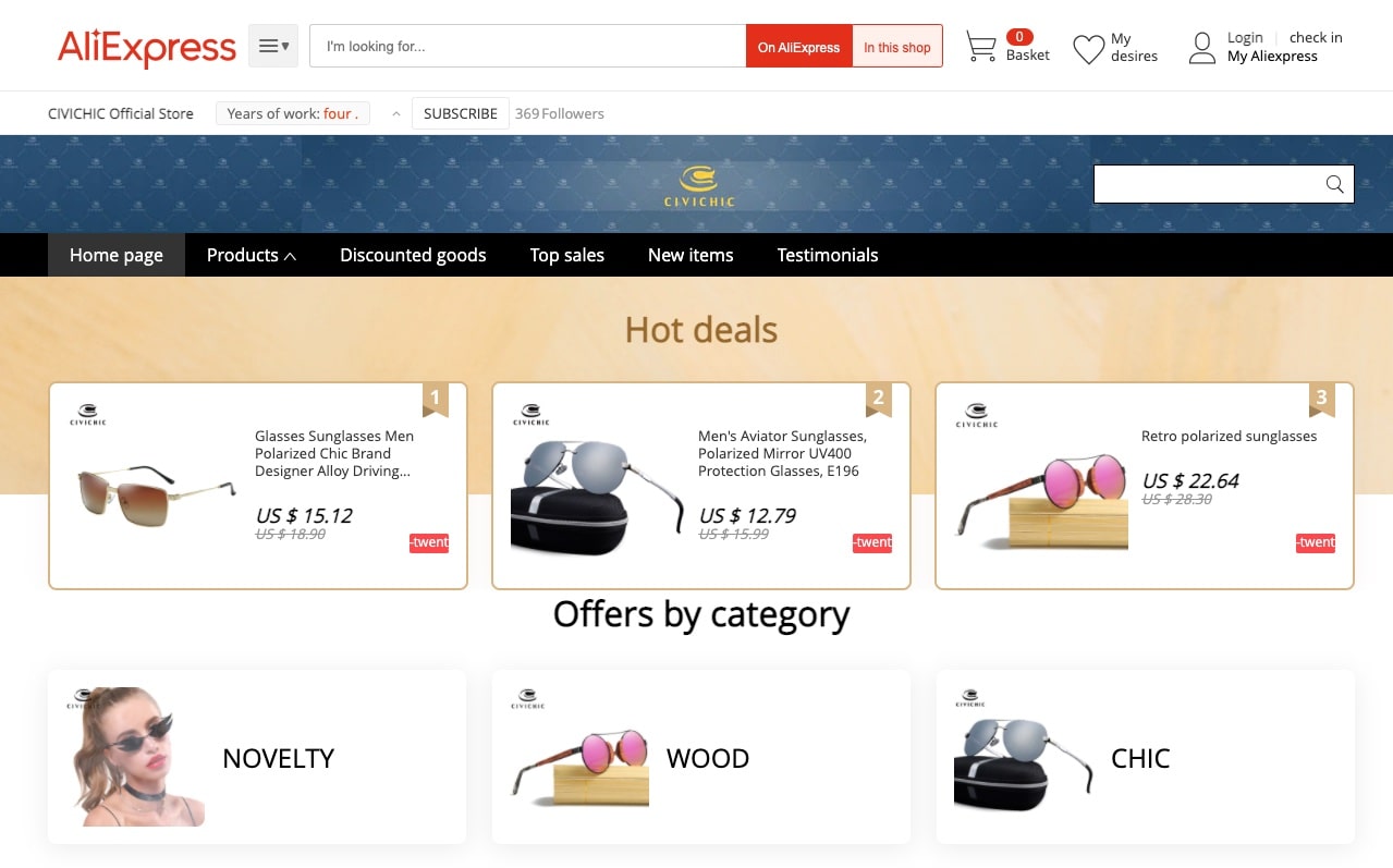 a screenshot showing how to dropship sunglasses for profit