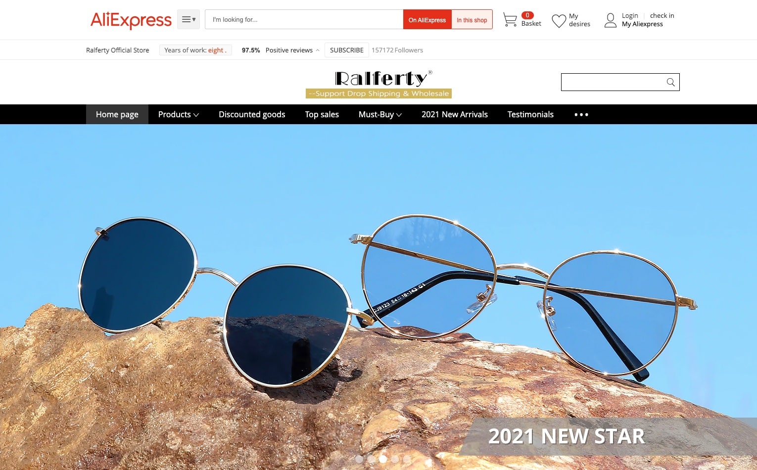 a screenshot of one of the most reliable sunglasses dropshipping suppliers for your business