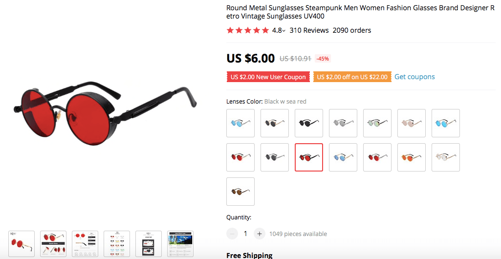 a picture showing metal retro vintage steampunk sunglasses to sell in your online store