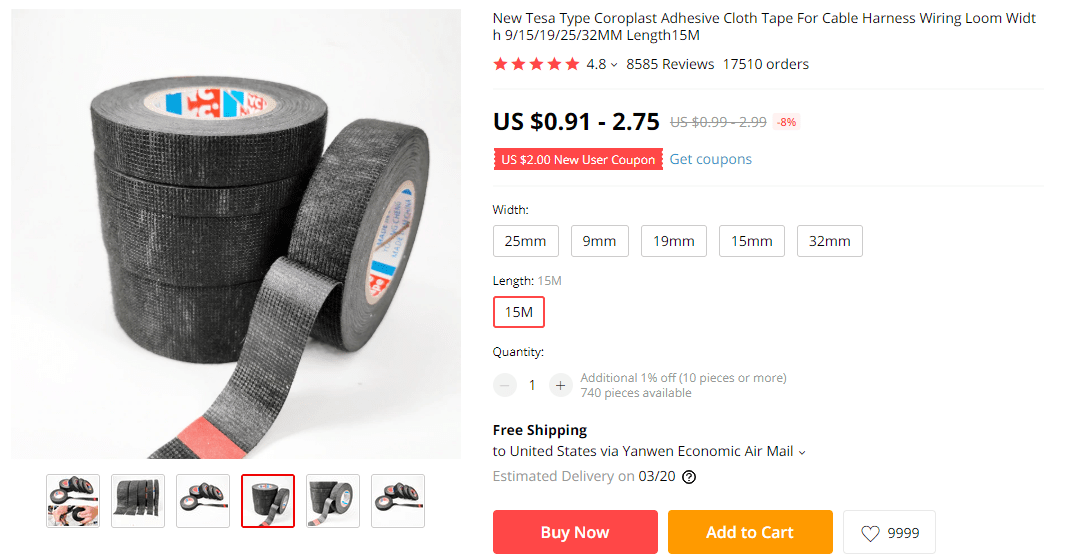 Adhesive Cloth Tape on AliExpress
