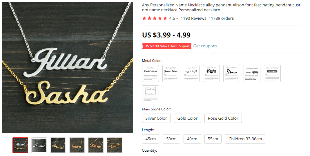 Custom Name Pendant on AliExpress