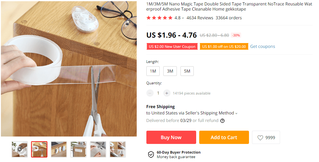 Things under 5 dollars: Double-Sided Magic Tape on AliExpress