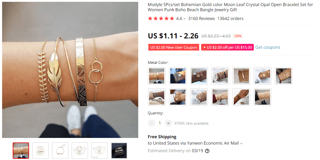 Leaf Open Bracelet on AliExpress