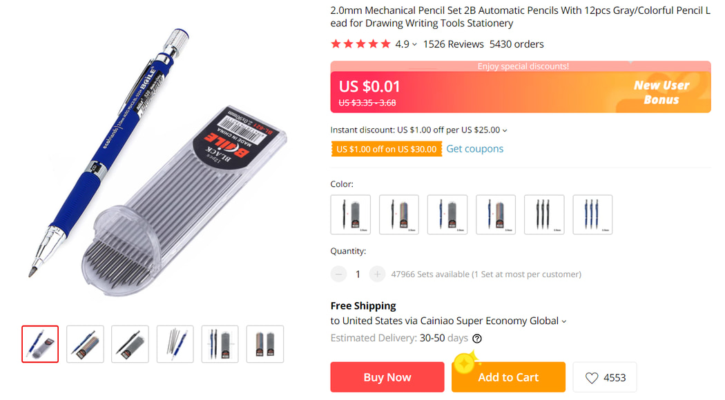 Things under 5 dollars: Mechanical Pencil Set on AliExpress