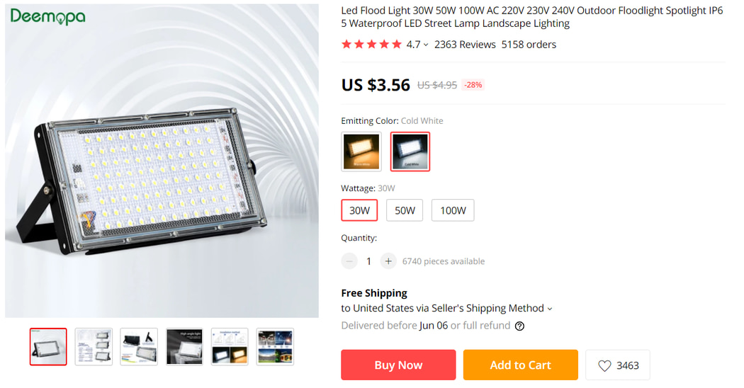 Outdoor LED Spotlight on AliExpress