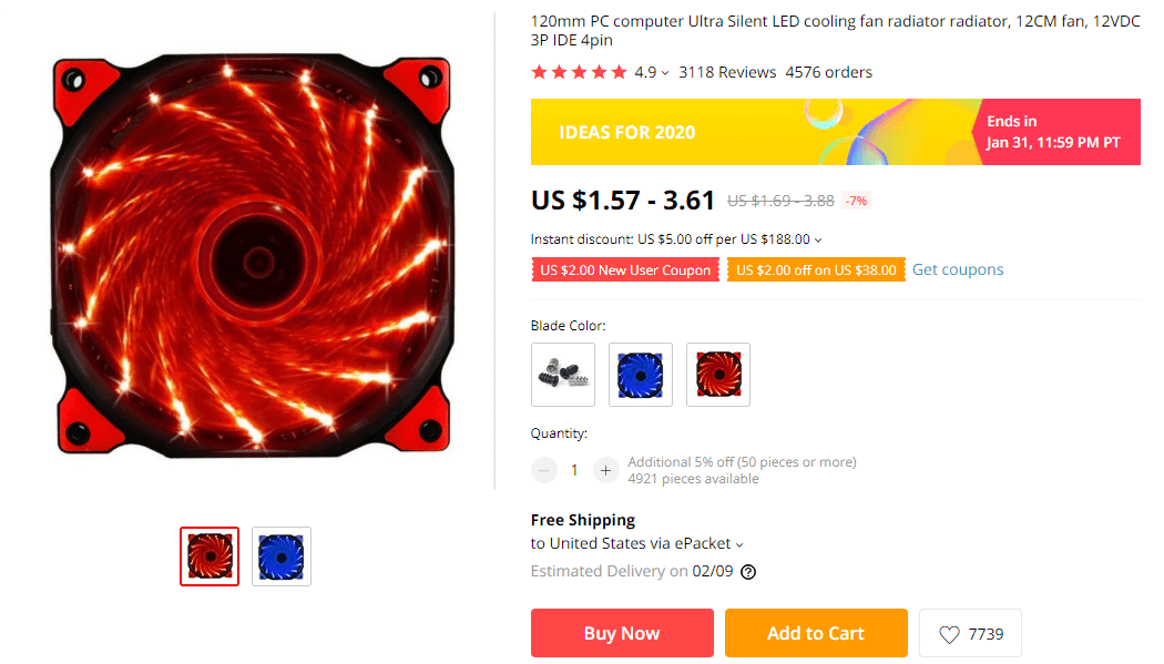 Silent LED Cooling Fan on AliExpress