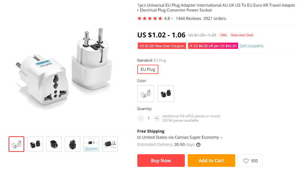 Universal EU Plug Adapter on AliExpress