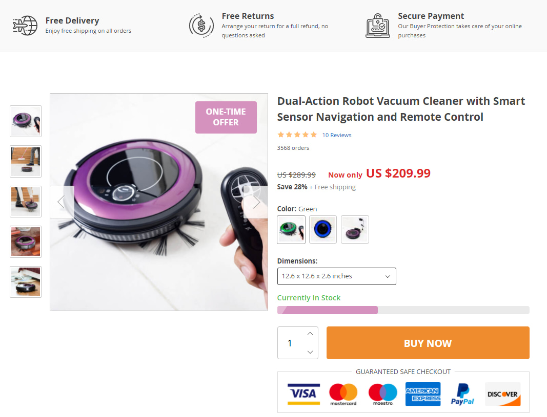 Product details on a single product website theme