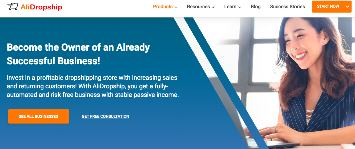 AliDropship website page devoted to Established Dropshipping Stores.