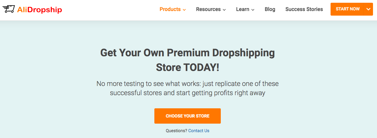 AliDropship website page devoted to Premium Dropshipping Stores.