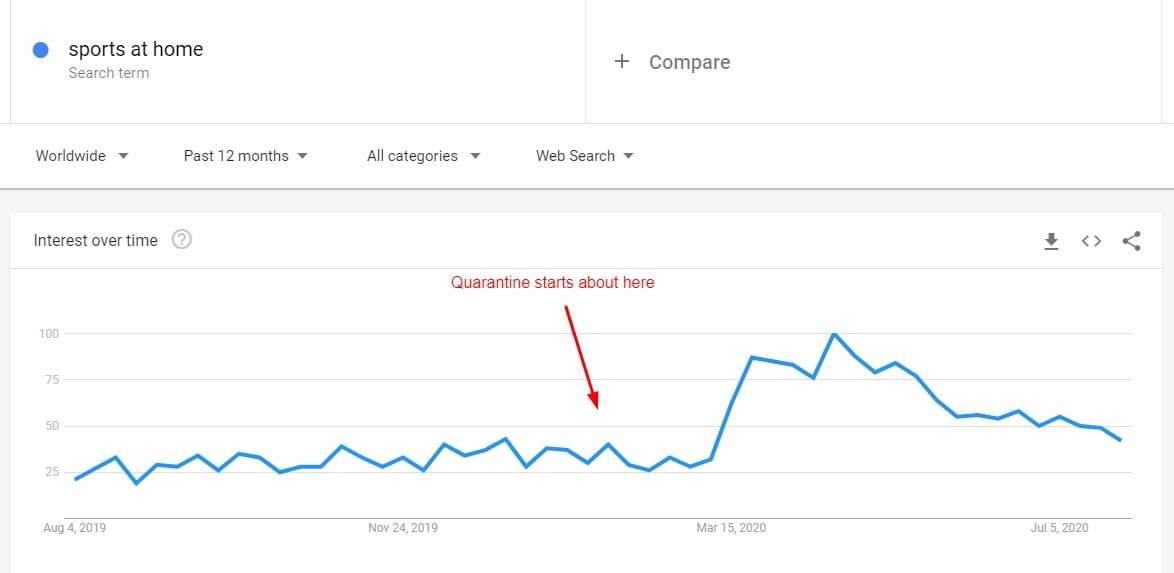 Screenshot of Google Trends results for the search term "Sports at home"