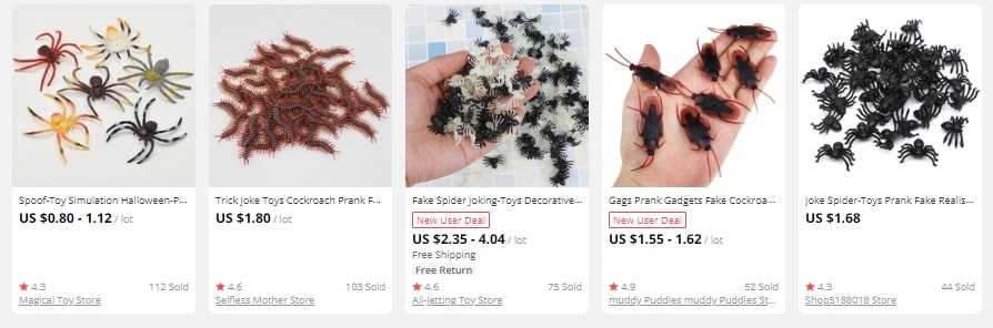 Artificial insects to be used for Halloween decoration or for pranks