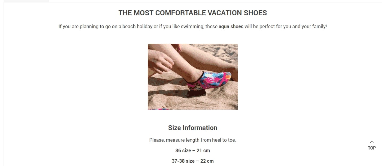 Screenshot of a product description on a dropshipping online store