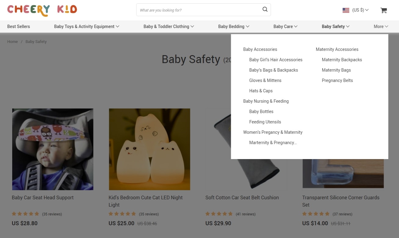 Cheery Kid's product categories and subcategories