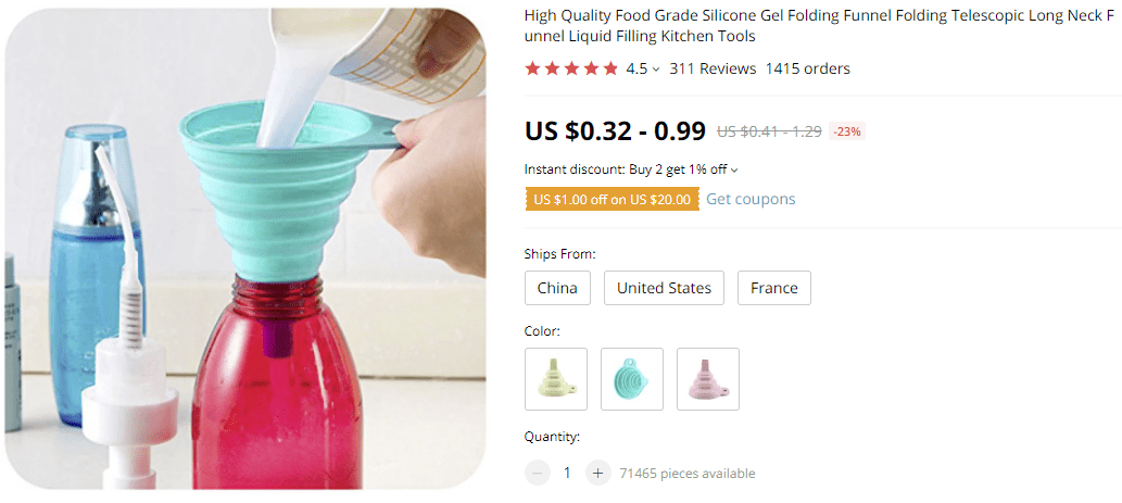 Dropship kitchen products funnel