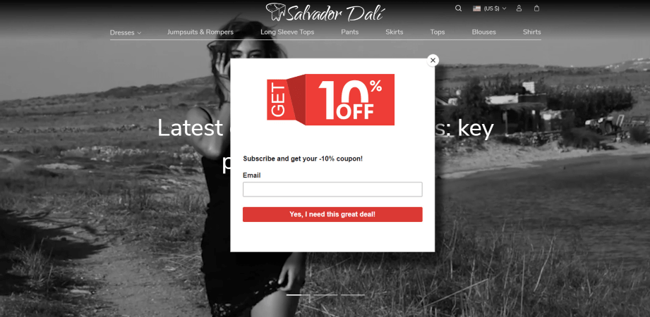 A screenshot of a pop-up on a website Home page
