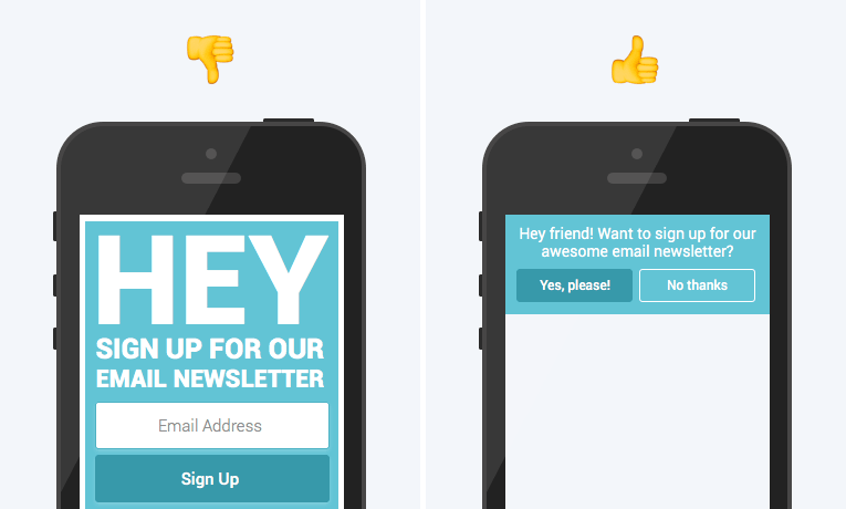 Comparison of positive and negative mobile pop-up experience
