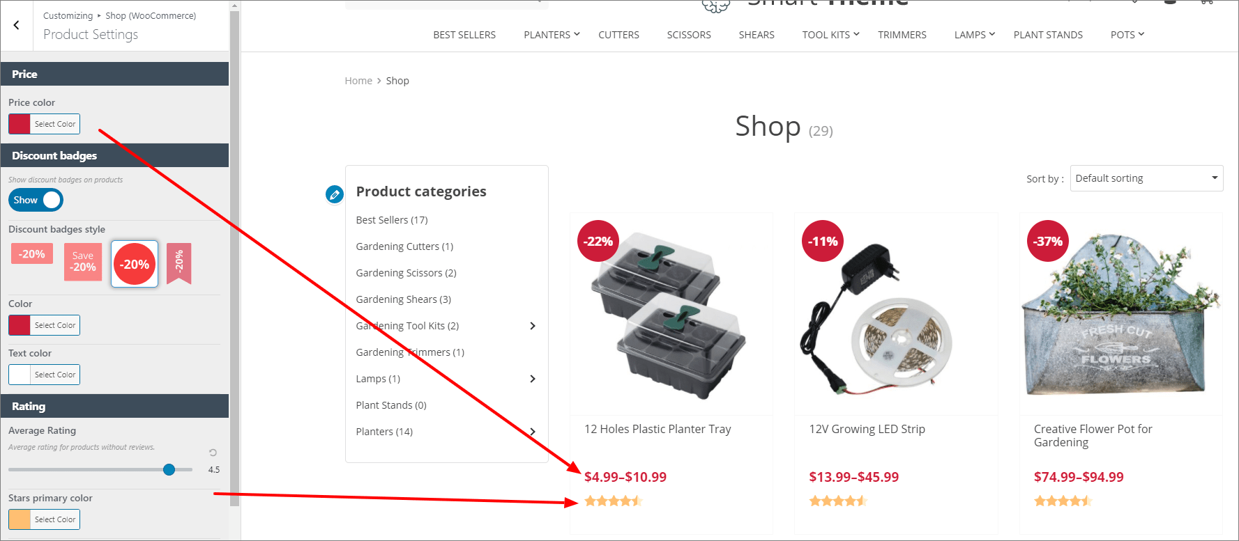 A screenshot showing how to modify the settings of this customizable WooCommerce theme