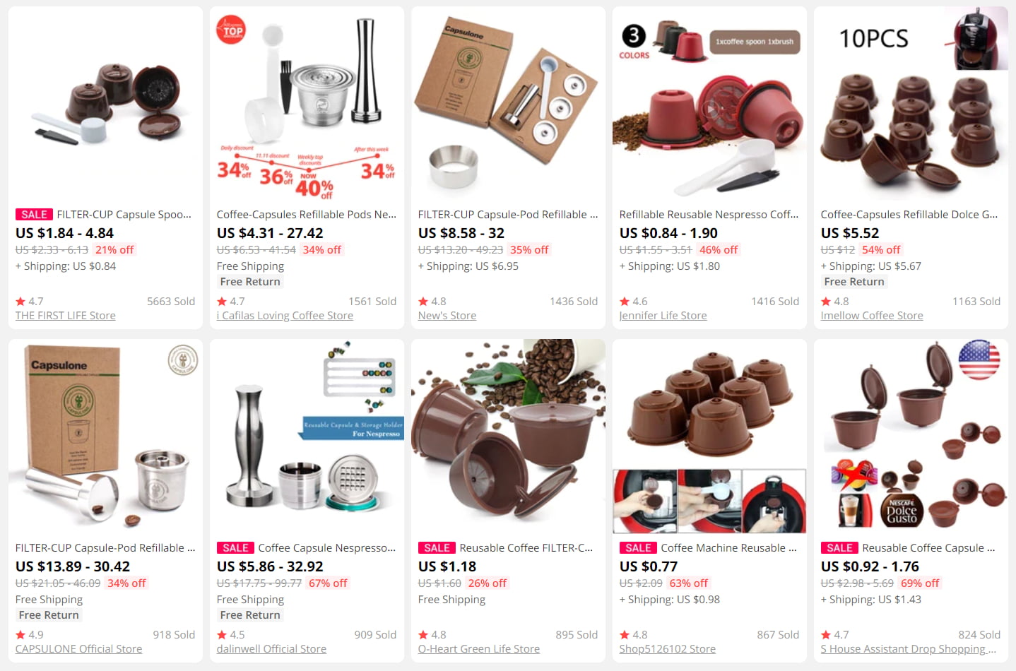 Eco-friendly reusable coffee pods sold on AliExpress