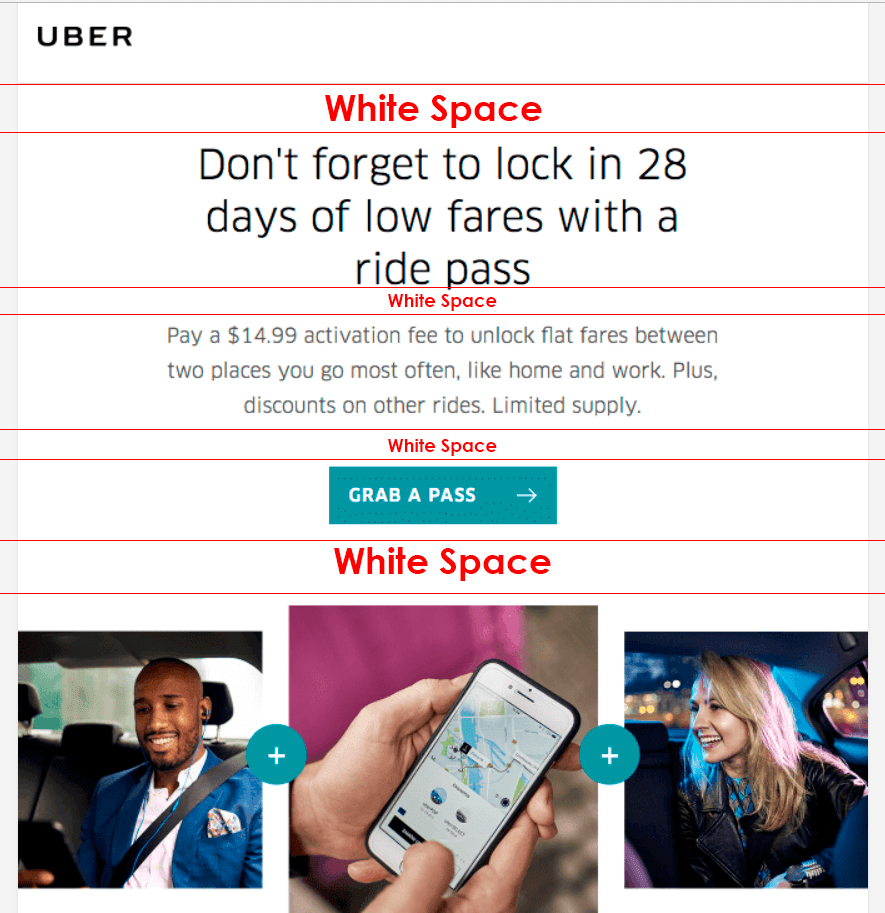Illustrating a white space in an email layout