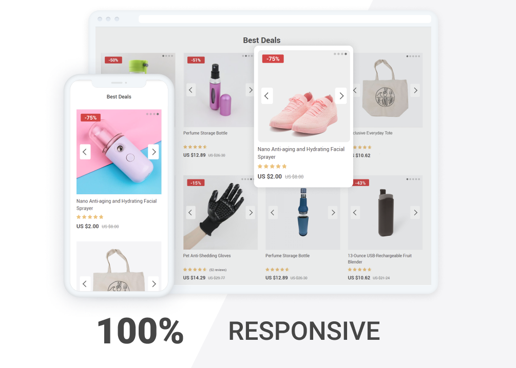 Adaptive design offered by Product Slideshow addon