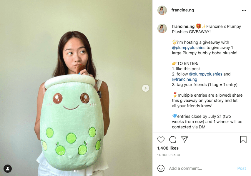 An Instagram giveaway post example