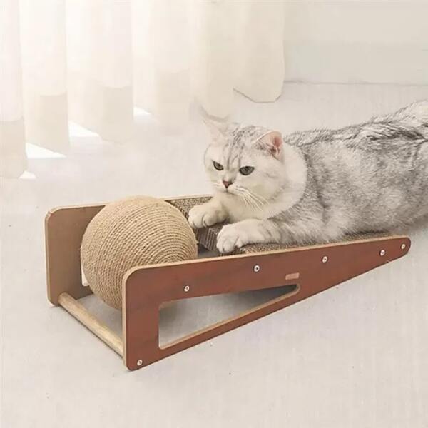 photo of a ball scratching cat