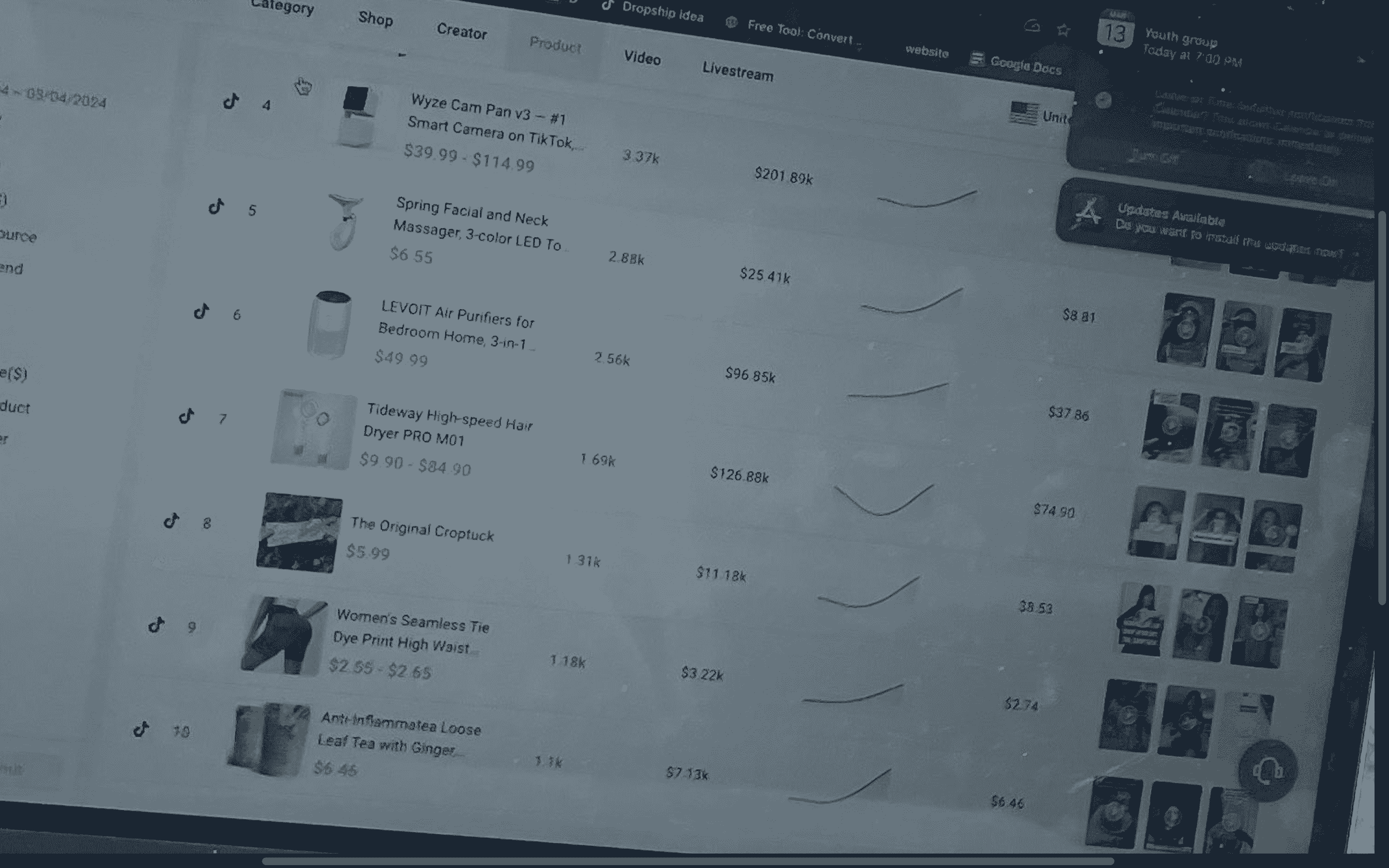 screenshot Hayes products
