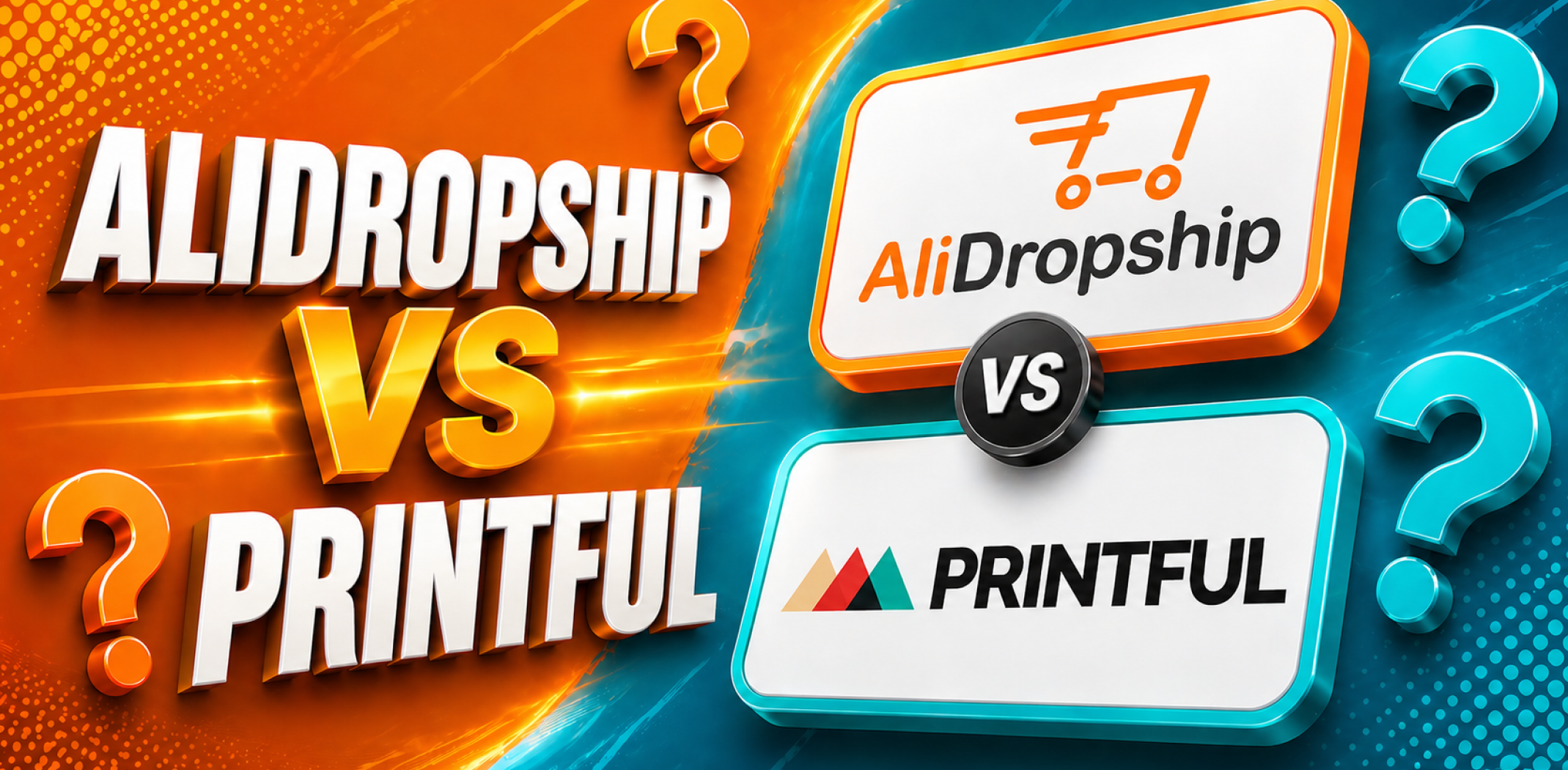 Featured image for the article with comparison of AliDropship vs Printful.
