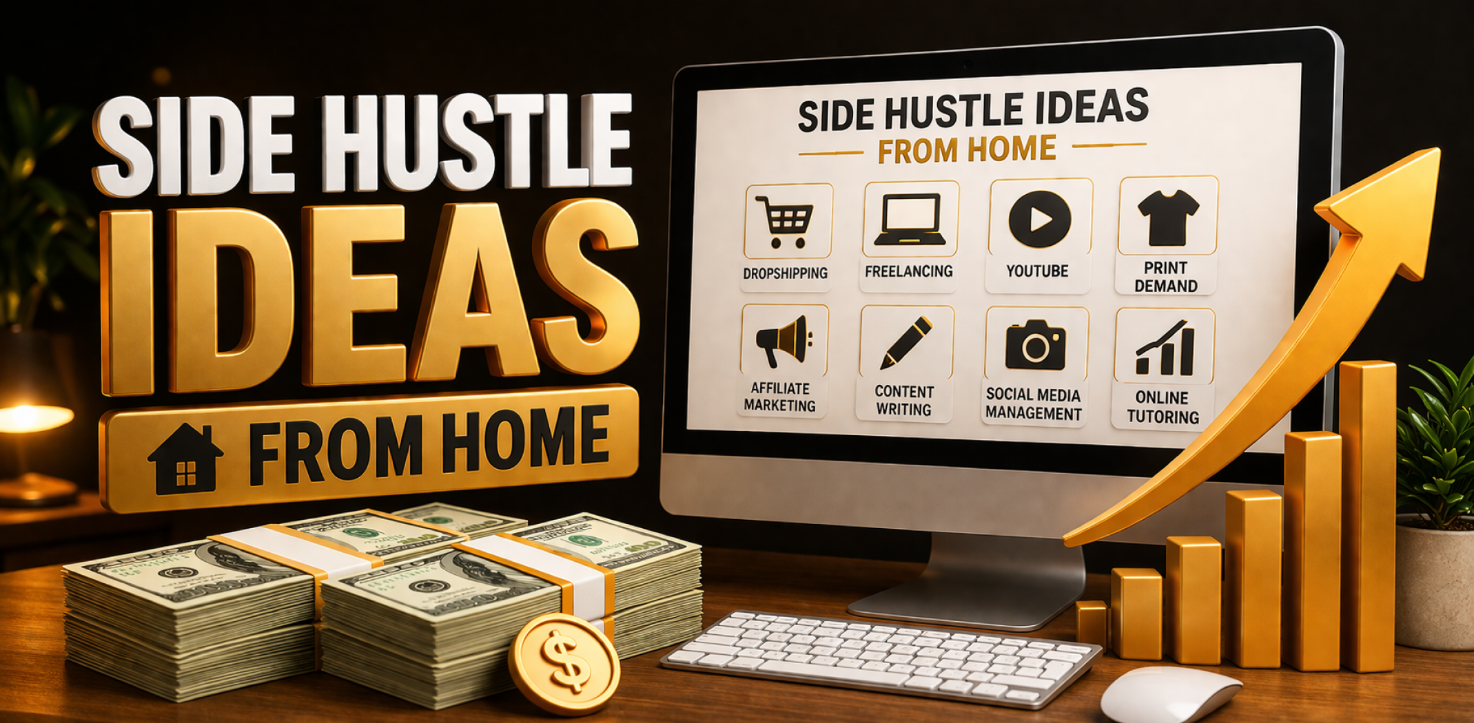 Featured image for the article about side hustle ideas from home.