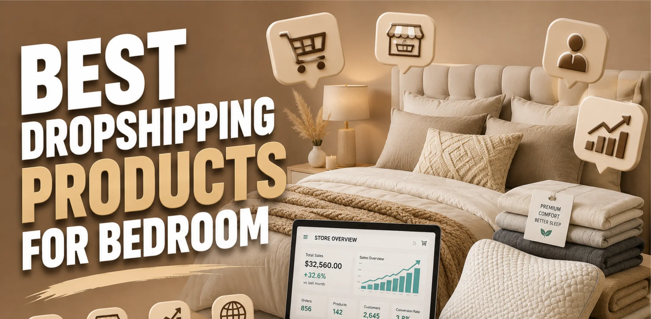 Featured image for an article about the best dropshipping products for bedroom