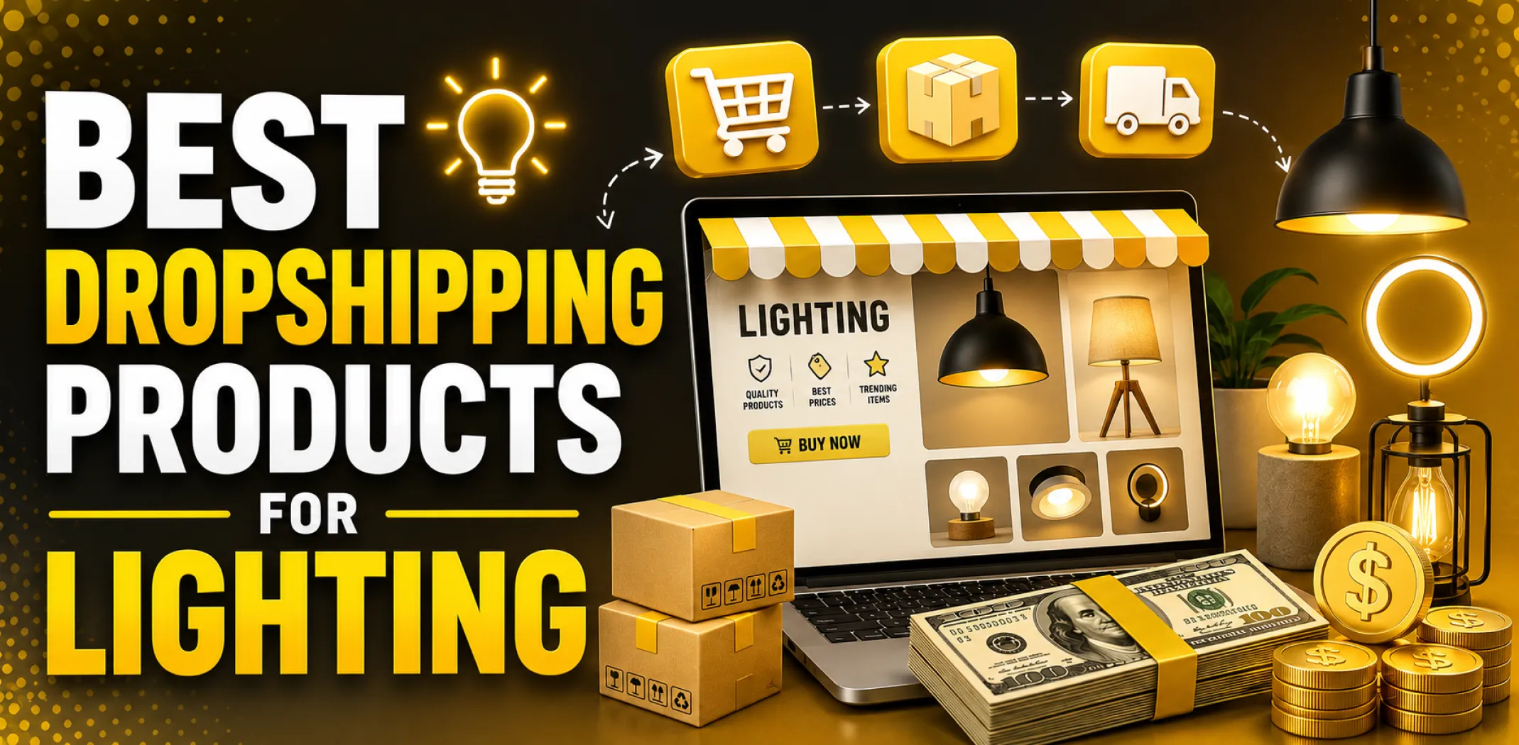 Featured image for an article about the best dropshipping products for lighting